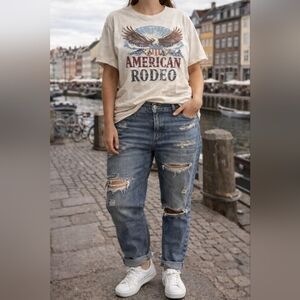 EUC Silver Distressed Boyfriend Cut Jeans Size 34/L25 (US Size 14)